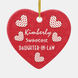 Sweetest DAUGHTER IN LAW Red Hearts V09 Ceramic Tree Decoration
