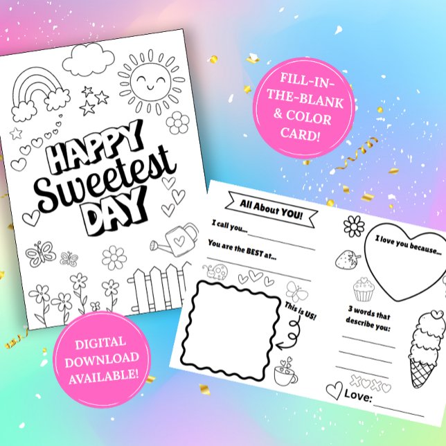 Sweetest Day Coloring Card: Fill-in-the-Blank Card (Creator Uploaded)