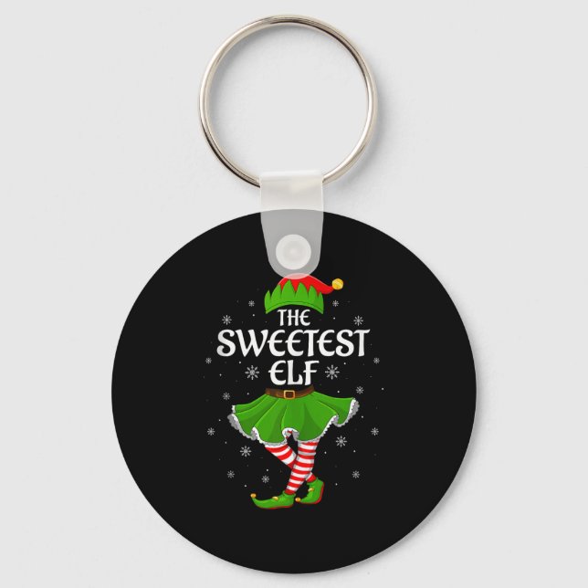 Sweetest Elf Christmas Family Girls Women Elf Squa Key Ring (Front)