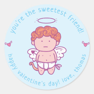 Sweetest Friend - Cute Cupid Kids Valentine  Class Classic Round Sticker