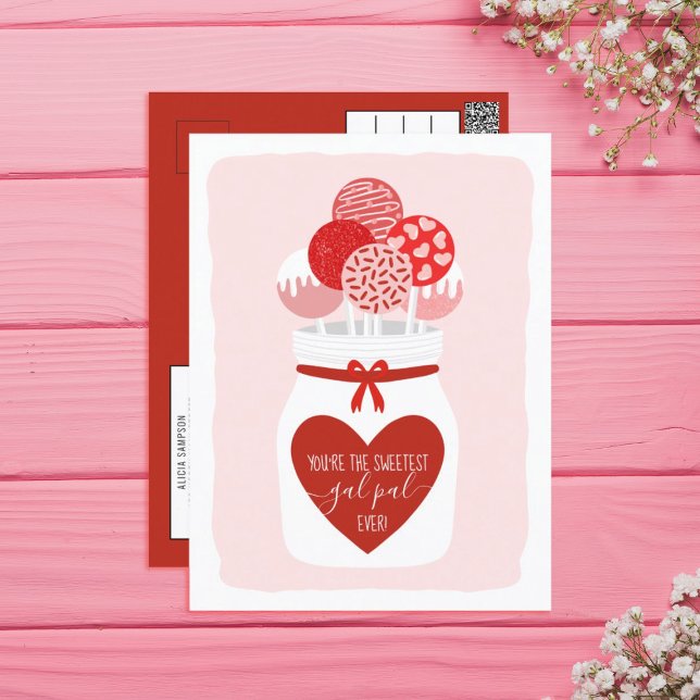 Sweetest Gal Pal Lollipop Galentine's Day Greeting Holiday Postcard (Creator Uploaded)
