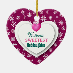 Sweetest Goddaughter Maroon Snowflakes Hearts A11 Ceramic Tree Decoration