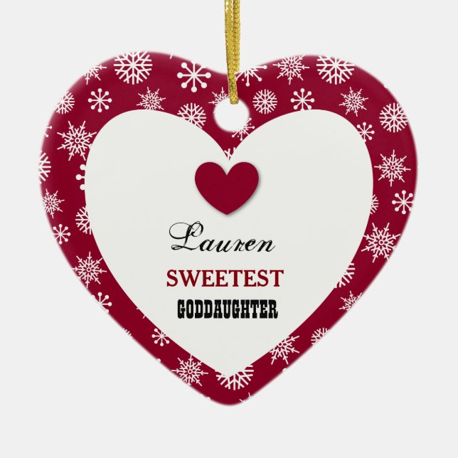 Sweetest Goddaughter Snowflake Pattern Heart Z09 Ceramic Tree Decoration (Front)