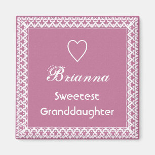 Sweetest Granddaugher Pink and White Lace Magnet