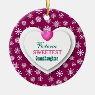 Sweetest Granddaughter Maroon Snowflakes A12 Ceramic Tree Decoration
