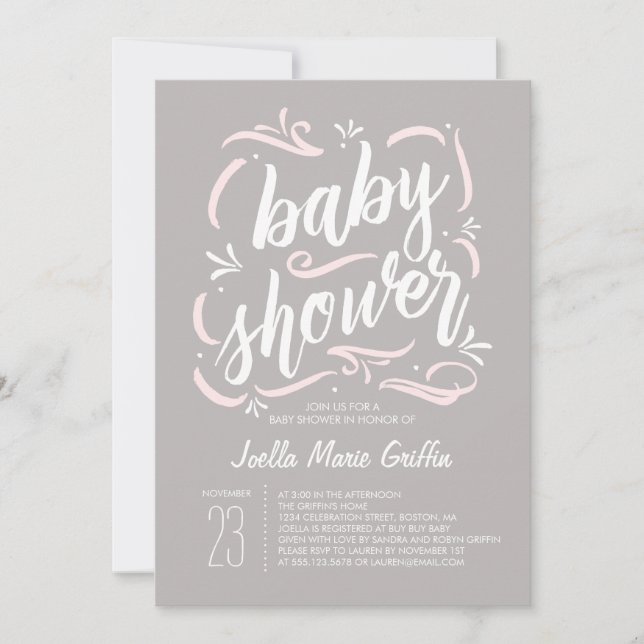 Sweetest Grey and Pink Baby Shower Invitation (Front)
