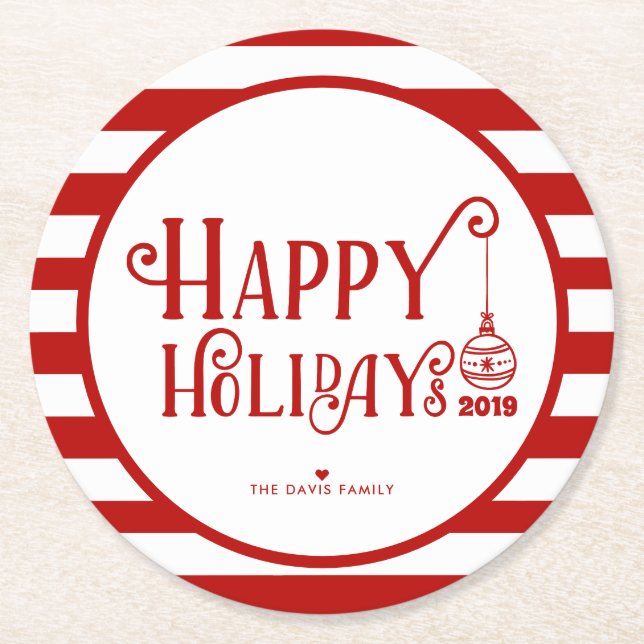 Sweetest Happy Holidays | Custom Christmas Round Paper Coaster (Front)