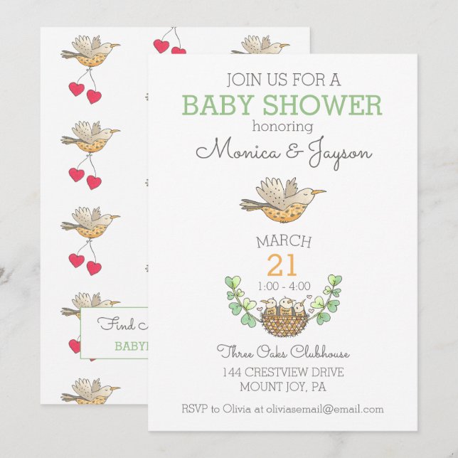 Sweetest Mama Bird Flying Over Nest Baby Shower  Invitation (Front/Back)