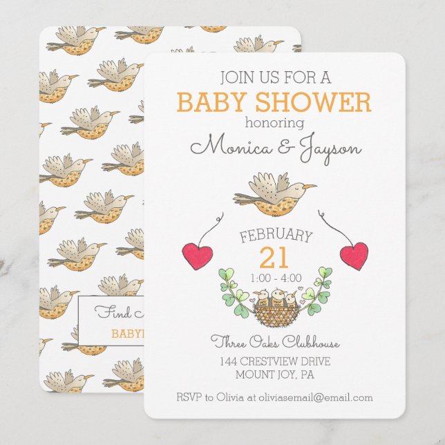 Sweetest Mama Bird Flying Over Nest Baby Shower Invitation (Front/Back)