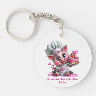 Sweetest Mom Pig Chef Keychain