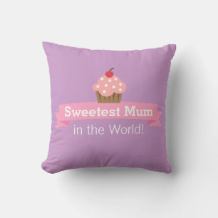 Sweetest Mum Pink Cupcake Purple Cushion
