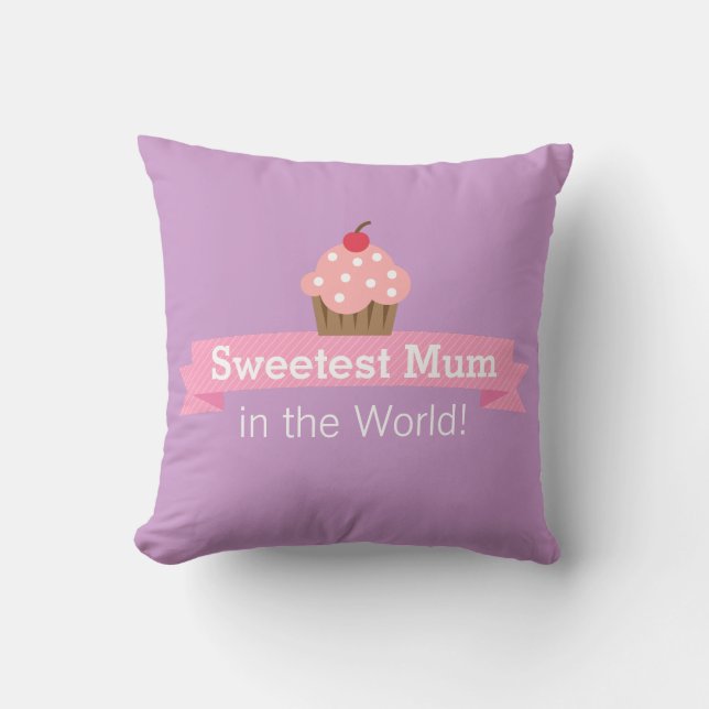 Sweetest Mum Pink Cupcake Purple Cushion (Front)