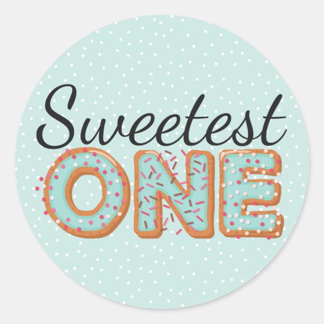 SWEETEST ONE Blue Iced Doughnuts Baby First Birthd Classic Round Sticker (Front)