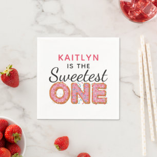 SWEETEST ONE Pink Iced Doughnuts Baby First Birthd Napkin