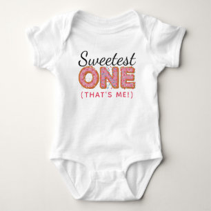 SWEETEST ONE Pink Iced Doughnuts Girl First Birthd Baby Bodysuit
