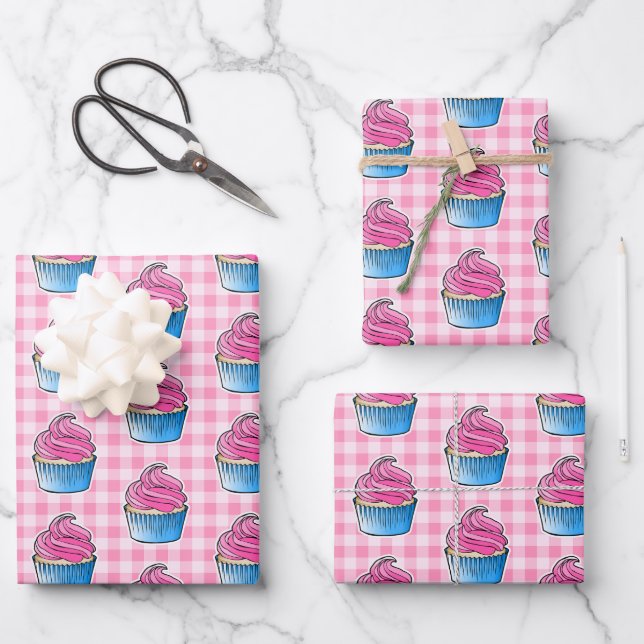 Sweetest Pink Cupcake Wrapping Paper Sheet (Front)