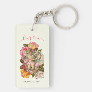 Sweetest Rose Victorian Cherub Key Ring
