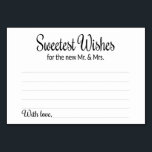 Sweetest Wishes for the New Mr and Mrs Advice Card<br><div class="desc">Part of the Sweetest Wishes Collection. These charming advice and wishes cards will be the perfect addition to your wedding reception. It features the text "Sweetest Wishes for the new Mr and Mrs" in a swirl and block font. The card has space available for guests to leave their well wishes...</div>
