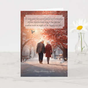 Sweetheart Anniversary Senior Couple Snowy Autumn Card