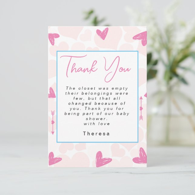 Sweetheart | Baby Shower  Thank You Card (Standing Front)