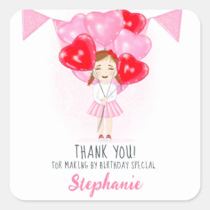 Sweetheart Balloon Birthday Square Sticker