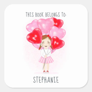 Sweetheart Balloon Birthday This Book Belongs to Square Sticker