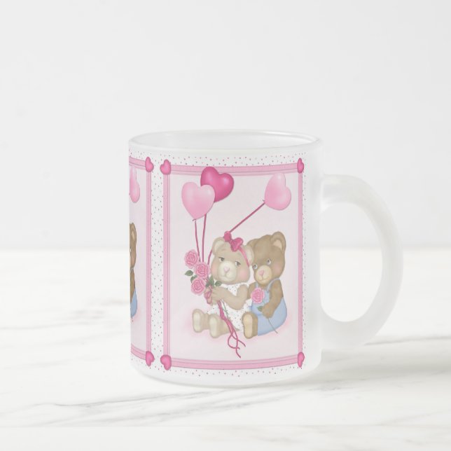 Sweetheart Bears Frosted Glass Coffee Mug (Right)