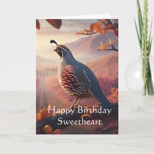 Sweetheart Birthday Custom California Quail Birds Card (Front)