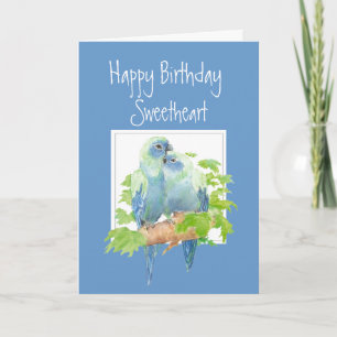 Sweetheart Birthday, Cute Romantic Parrots, Birds Card