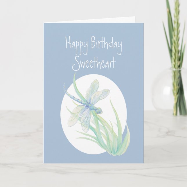 Sweetheart Birthday  Watercolor Dragonfly Nature Card (Front)