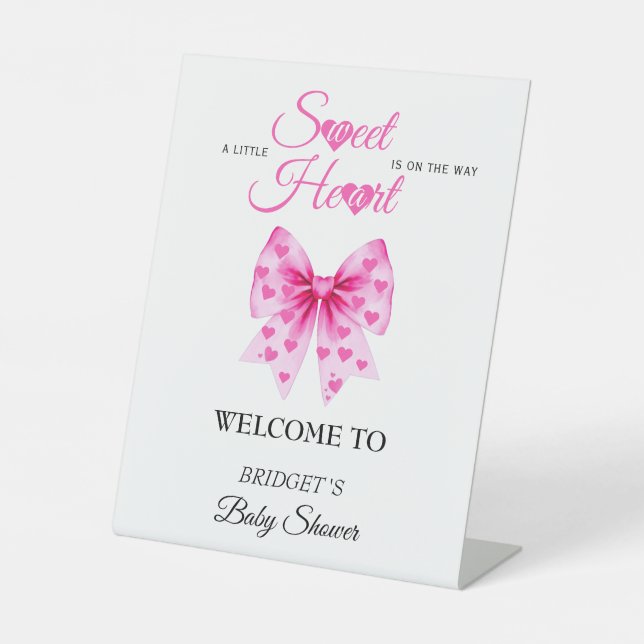 Sweetheart bow Valentines baby shower Welcome sign (Front)