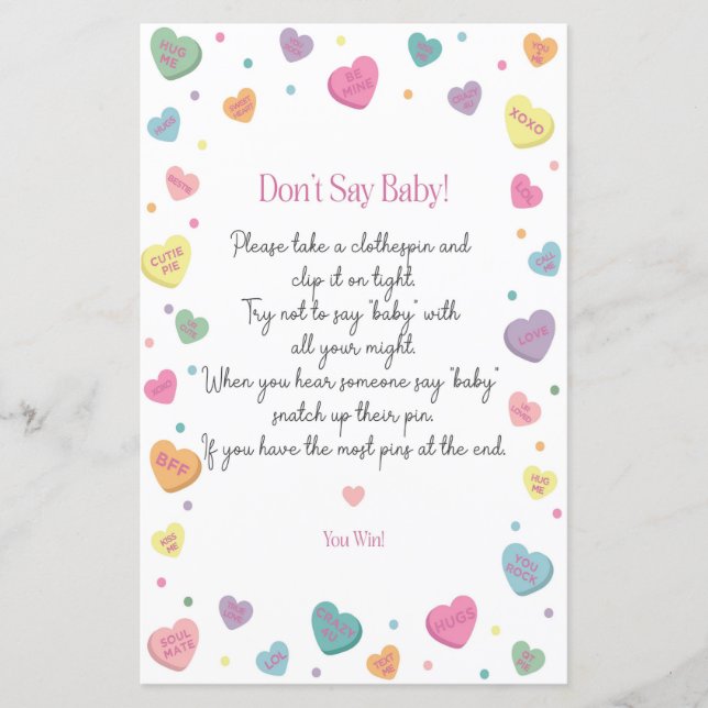 Sweetheart Candy Dont Say Baby Shower Game (Front)
