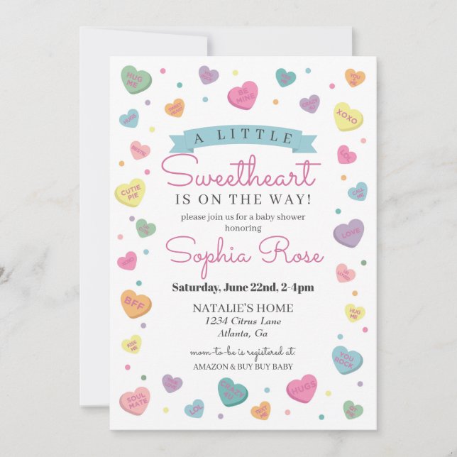 Sweetheart Candy February baby shower for Girl Invitation (Front)