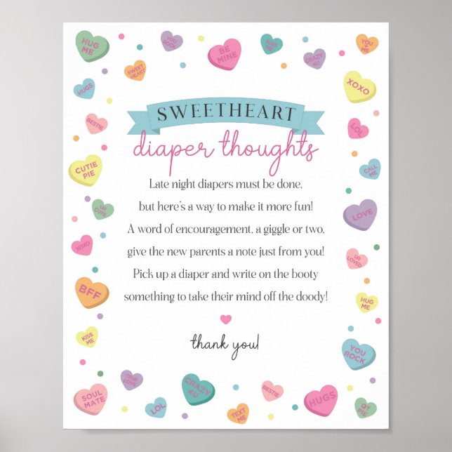 Sweetheart Candy February Diaper Thoughts Sign (Front)