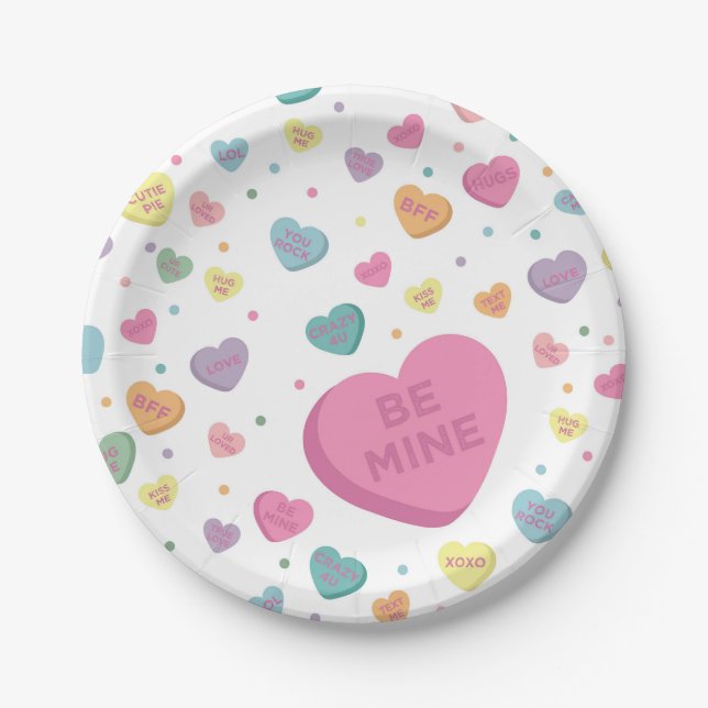 Sweetheart Candy February Party Paper Plate (Front)