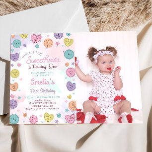 Sweetheart Candy Valentine 1st Birthday Invitation