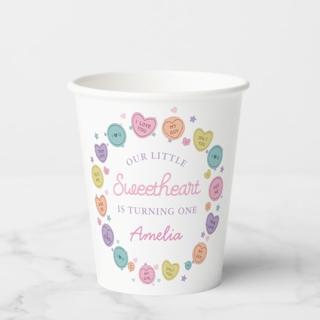 Sweetheart Candy Valentine Birthday Paper Cups (Front)