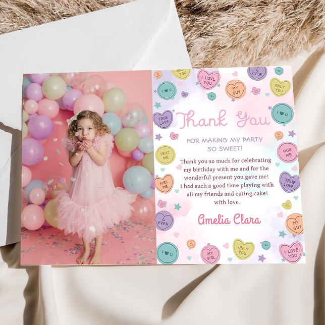 Sweetheart Candy Valentine Birthday Photo Thank You Card (Creator Uploaded)