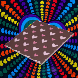 Sweetheart Ceramic Tile – Pink Hearts on Chocolate