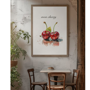  Sweetheart Cherries in Watercolor, custom Poster