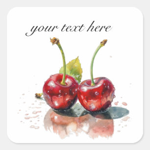  Sweetheart Cherries in Watercolor, custom  Square Sticker