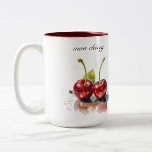 Sweetheart Cherries in Watercolor, custom  Two-Tone Coffee Mug