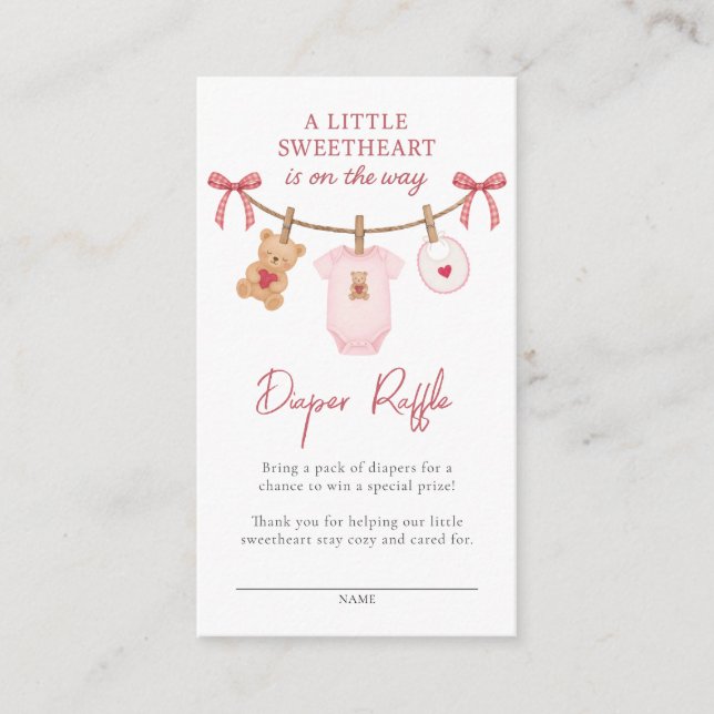 Sweetheart Clothesline Teddy Bear Diaper Raffle Enclosure Card (Front)