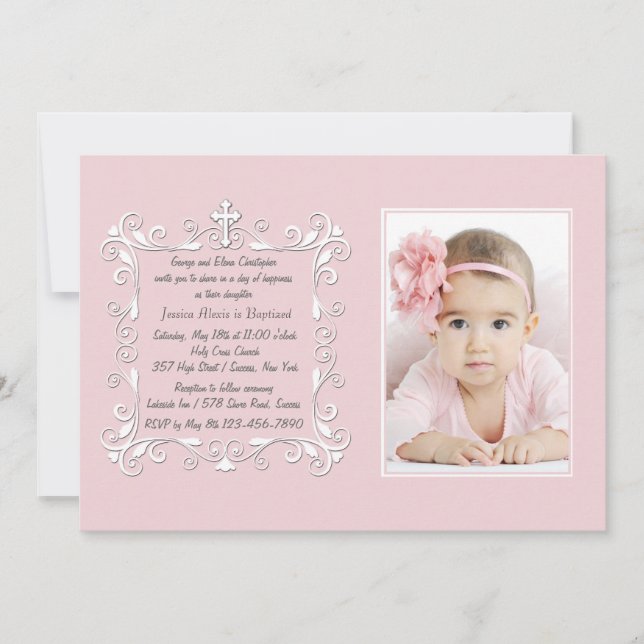 Sweetheart Corners Photo Religious Invitation (Front)