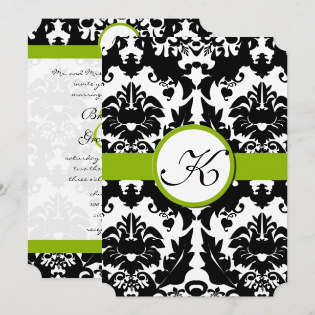 Sweetheart Damask Greenery Wedding Invitations (Front/Back)