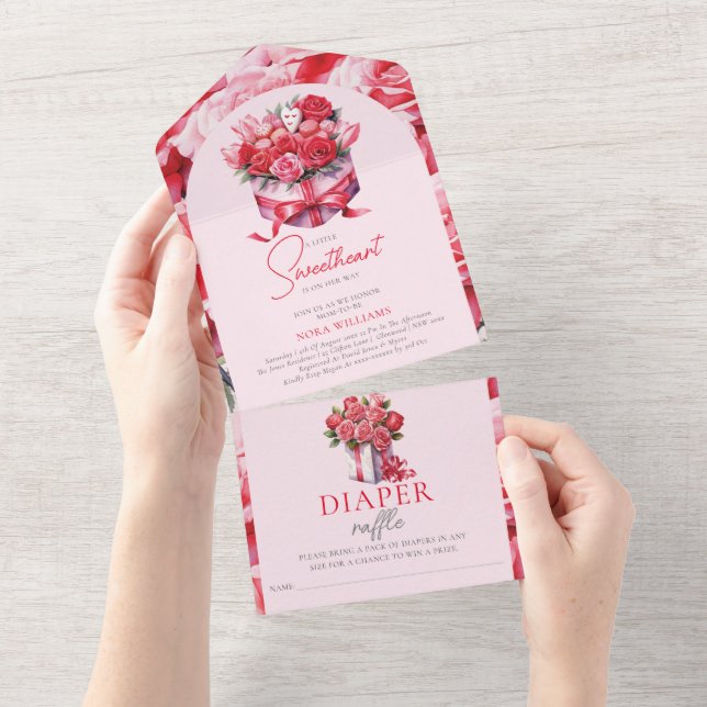 Sweetheart Floral Arch Baby Shower Diaper Raffle All In One Invitation (Tearaway)