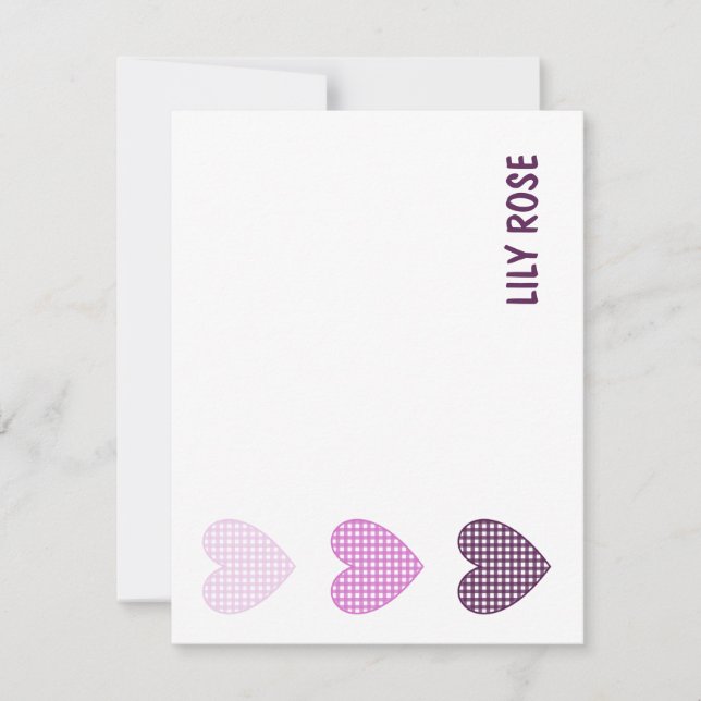 Sweetheart Gingham: Custom Baby Girl Stationery Thank You Card (Front)