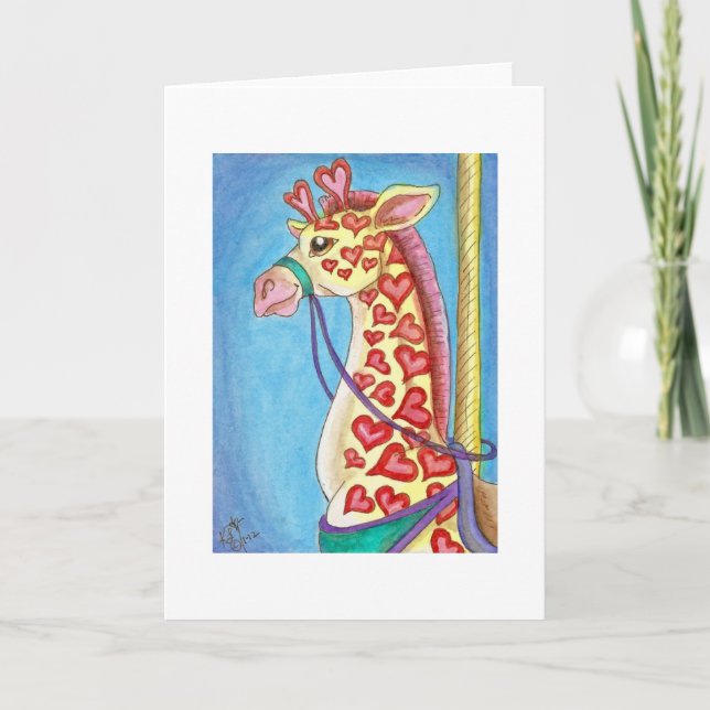 Sweetheart Giraffe Valentine's Carousel Animal Holiday Card (Front)