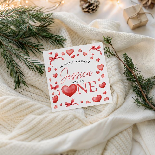 Sweetheart Heart One Birthday Napkin (Creator Uploaded)