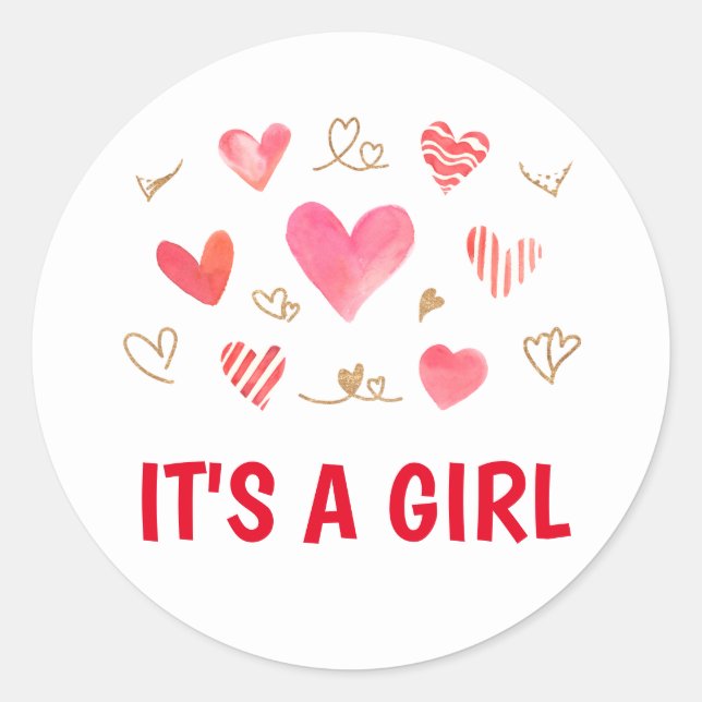 Sweetheart It's A Girl Baby Shower Classic Round Sticker (Front)